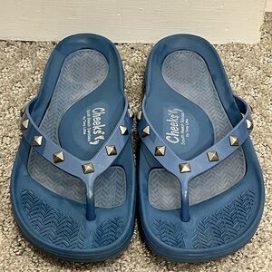 Cheeks South Beach Sandals Comfort Tony Little Studded Womens 8 Blue Vacation